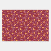 Red Christmas Forest Village Birds Snowflakes ラッピングペーパーシート (正面3)