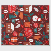 Red Christmas Gift Wrapping Paper with Festive Ico ラッピングペーパー (フラット)