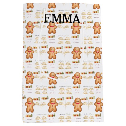 red Christmas  happy day and Christmas stocking ミディアムペーパーバッグ (正面)