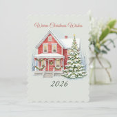 Red Christmas House Holiday Card シーズンカード (スタンド正面)