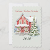 Red Christmas House Holiday Card シーズンカード (正面)