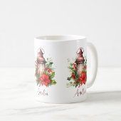Red Christmas Lantern Poinsettia and Pine コーヒーマグカップ (正面右)