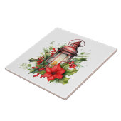 Red Christmas Lantern Poinsettia and Pine タイル (側面)