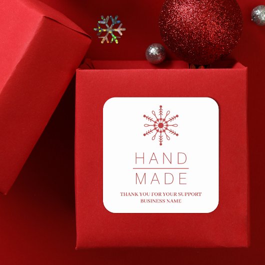 Red Christmas Modern Snowflake for Business スクエアシール
