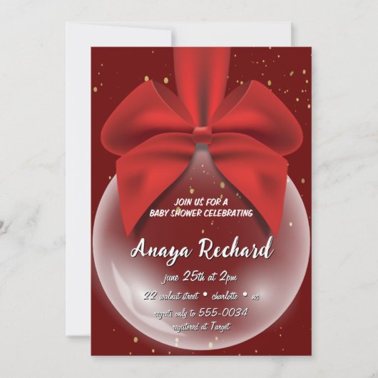  Red Christmas Ornament Baby Shower Invitation 招待状 (正面)
