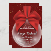  Red Christmas Ornament Baby Shower Invitation 招待状 (正面/裏面)