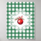 Red Christmas Ornament Green Gingham Holiday ポスター (正面)