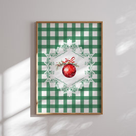 Red Christmas Ornament Green Gingham Holiday  ポスター