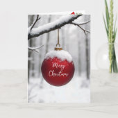 Red Christmas Ornament On Snowy Branch カード (正面)