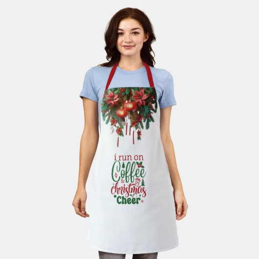Red Christmas Ornaments and Kitchen Quote エプロン (着用した状態)