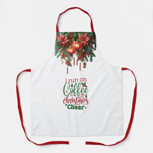 Red Christmas Ornaments and Kitchen Quote エプロン (正面)