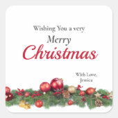Red Christmas Ornaments Festive Holiday スクエアシール (正面)