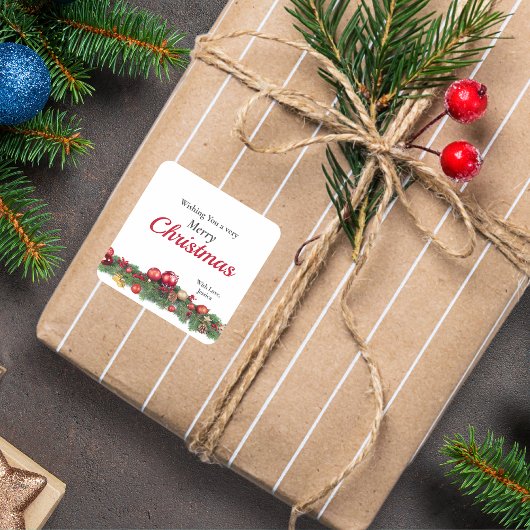 Red Christmas Ornaments Festive Holiday スクエアシール