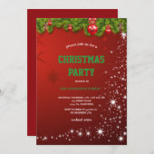 Red CHRISTMAS PARTY red Ornaments and Snowflakes  招待状 (正面/裏面)