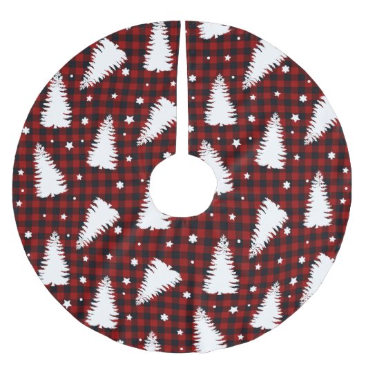 Red Christmas Pattern ブラッシュドポリエステルツリースカート (正面)