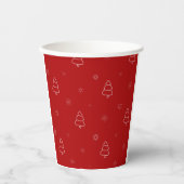 Red Christmas Pattern.Festive Trees and Snowflakes 紙コップ (正面)