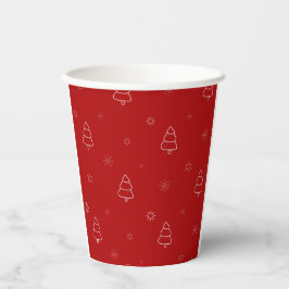 Red Christmas Pattern.Festive Trees and Snowflakes 紙コップ