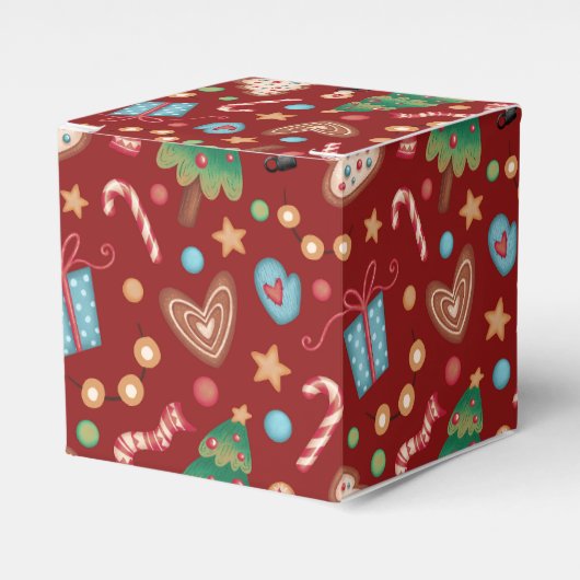 Red Christmas Pattern Party Favor Small Gift Box フェイバーボックス (正面サイド)