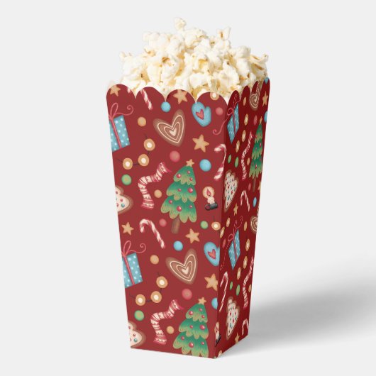 Red Christmas Pattern Popcorn Party Favor Gift Box フェイバーボックス (はじけた状態)