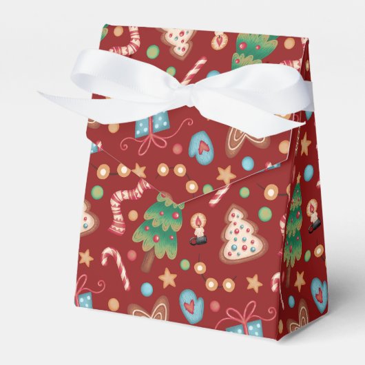 Red Christmas Pattern Tent Party Favor Gift Box フェイバーボックス (正面サイド)