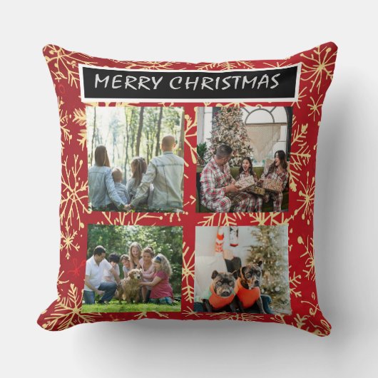 Red Christmas Patterns  4 Photo Collage クッション (正面)
