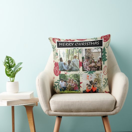 Red Christmas Patterns 4 Photo Collage クッション (椅子)