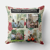 Red Christmas Patterns  4 Photo Collage クッション (正面)