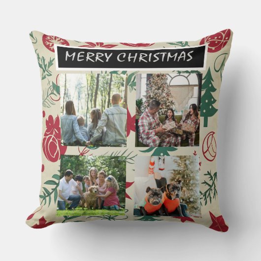 Red Christmas Patterns  4 Photo Collage クッション (正面)