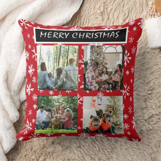 Red Christmas Patterns  4 Photo Collage クッション (ブランケット)