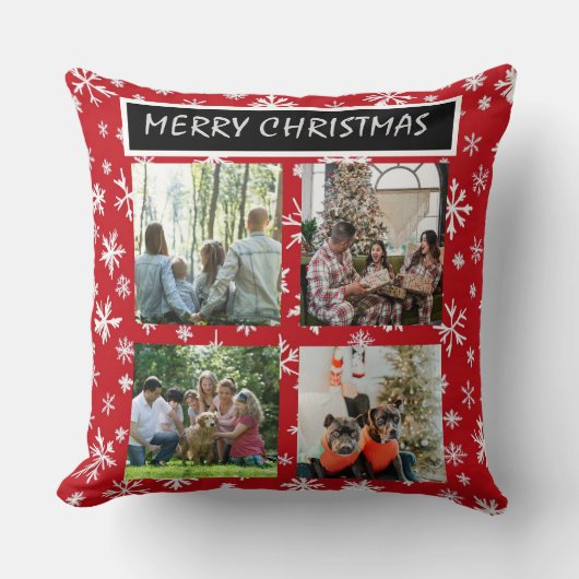 Red Christmas Patterns  4 Photo Collage クッション (正面)