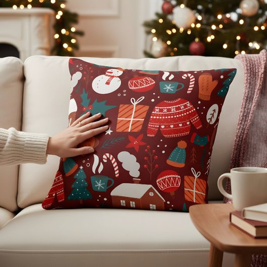Red Christmas Pillow – Festive Holiday Design クッション