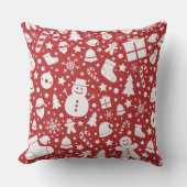 Red Christmas Pillow with Holiday Symbols クッション (正面)