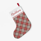 Red Christmas plaid pattern personalized name  スモールクリスマスストッキング (裏面 (吊り時))