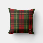 Red Christmas Plaid With Monogram And Surname クッション (正面)