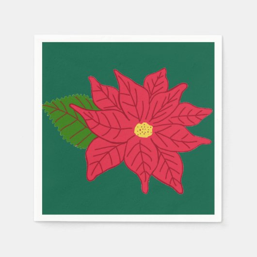 Red Christmas Poinsettia  スタンダードカクテルナプキン (正面)