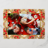 Red Christmas Poinsettias in the Snow Holiday Card 箔シーズンカード (正面)