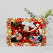 Red Christmas Poinsettias in the Snow Holiday Card 箔シーズンカード (立ち正面)