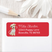 Red Christmas Puppy in a Scarf address label ラベル (インサイチュ)