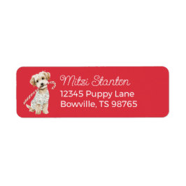Red Christmas Puppy in a Scarf address label ラベル