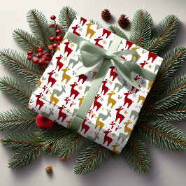 Red Christmas Reindeer Pattern#12 ID1009 ラッピングペーパー