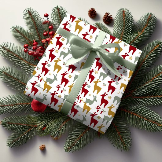 Red Christmas Reindeer Pattern#12 ID1009 ラッピングペーパー