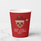 Red Christmas Sloth Sweater Party Paper Cups 紙コップ (正面)