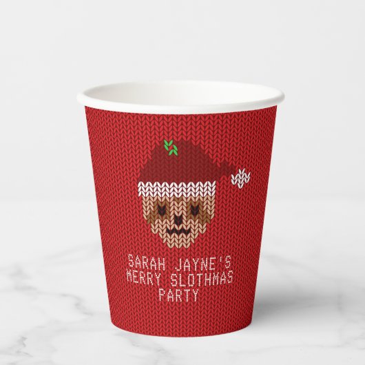 Red Christmas Sloth Sweater Party Paper Cups 紙コップ (正面)