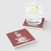 Red Christmas Snowman Santa ストーンコースター (横)