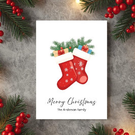 Red Christmas Socks Holiday Greeting Card シーズンカード