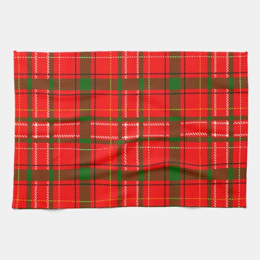 Red Christmas Tartan Plaid Pattern Design  キッチンタオル (横)