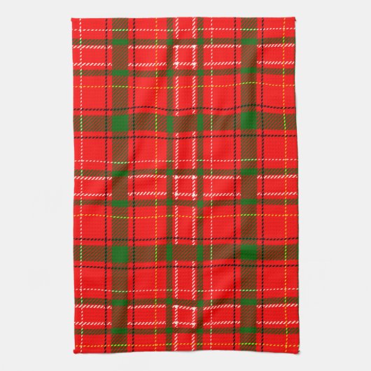 Red Christmas Tartan Plaid Pattern Design キッチンタオル (縦)