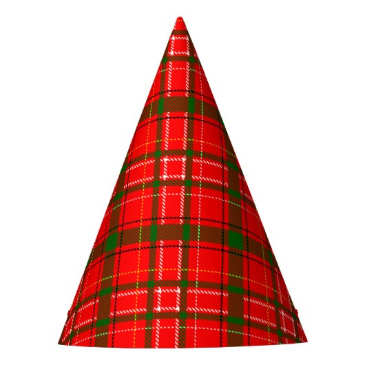 Red Christmas Tartan Plaid Pattern Design パーティーハット (正面)