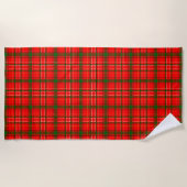Red Christmas Tartan Plaid Pattern Design  ビーチタオル (正面)