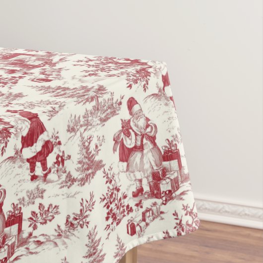 Red Christmas Toile Santa And Trees テーブルクロス (インサイチュ)